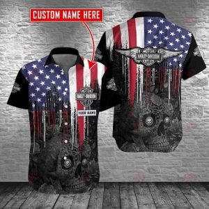 Sugar Skull Harley-Davidson American Flag Custom Hawaiian Shirt for Bikers and Fans