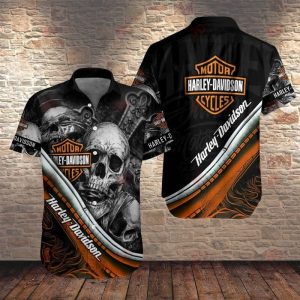 Three Wise Skull Harley-Davidson Sword Graphic Hawaiian Shirt for Bikers and Skull Lovers