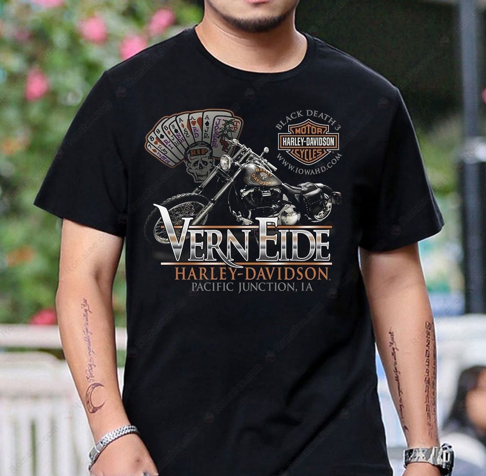Vern Eide Harley-Davidson Skull Playing Cards Graphic Tee Motorcycle Apparel Vern Eide Harley-Davidson Skull Playing Cards Graphic Tee Motorcycle Apparel