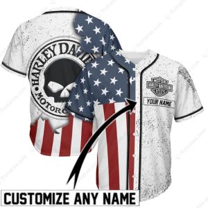 Willie G Skull Logo Harley-Davidson Custom Baseball Jersey with American Flag Design