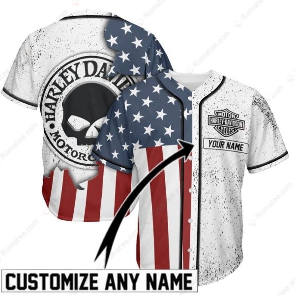 Willie G Skull Logo Harley-Davidson Custom Baseball Jersey with American Flag Design