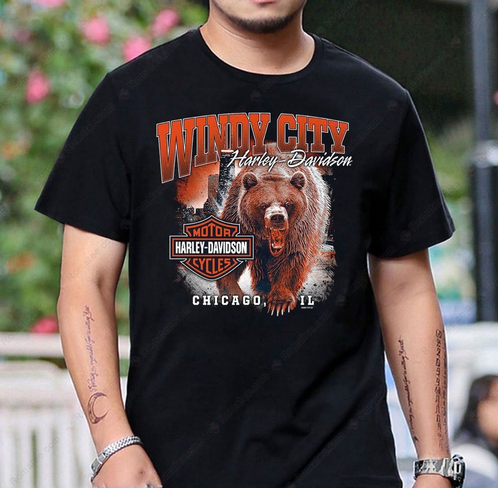 Windy City Harley-Davidson Bear Graphic Tee - Chicago Inspired Motorcycle Art Windy City Harley-Davidson Bear Graphic Tee - Chicago Inspired Motorcycle Art
