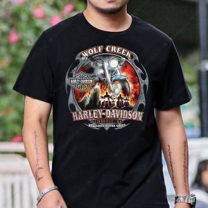 Wolf Creek Harley-Davidson Biker Graphic Tee with Classic Motorcycle Art and Flames