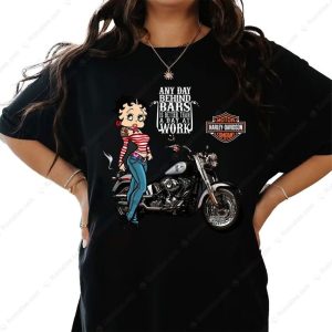 Betty Boop Harley-Davidson Graphic Tee Featuring Vintage Motorcycle Art