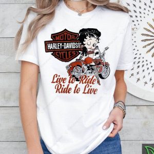 Betty Boop Harley Davidson Live to Ride Graphic Tee for Motorcycle Lovers