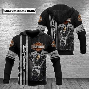 Custom Name V-Twin Engine Harley-Davidson Hoodie with Bold Motorcycle Art and Graphics