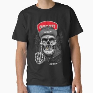 DUCATI Skull Graphic Tee with Vintage Biker Art and Bold Logo Design