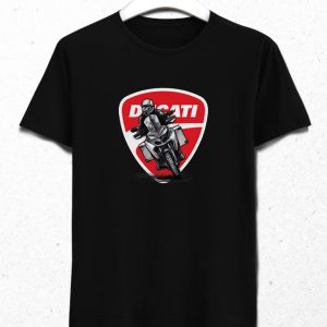 Ducati Biker Graphic Tee with Vintage Motorcycle Illustration and Iconic Logo