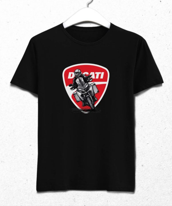 Ducati Biker Graphic Tee with Vintage Motorcycle Illustration and Iconic Logo