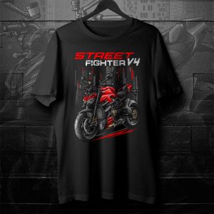 Ducati Streetfighter V4 Graphic Tee with Bold Red Motorcycle Art and Urban Theme