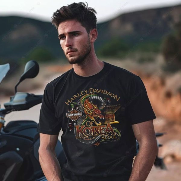 Harley Davidson Dragon Skull T-Shirt with Korean Theme and Vivid Artwork