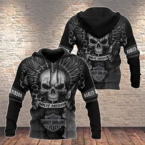 Harley-Davidson Skull & Bullet Graphic Hoodie with Distressed Vintage Design