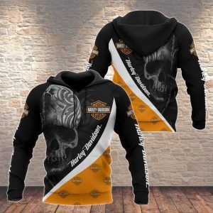 Harley-Davidson Skull Hoodie with Bold Skull Art and Iconic Logo Design in Black and Orange