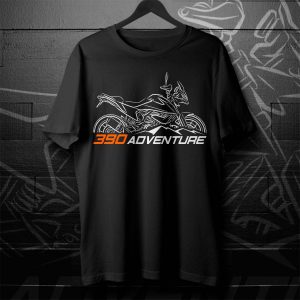 KTM 390 Adventure Graphic T-Shirt with Bold Motorcycle Outline and Iconic Logo Design