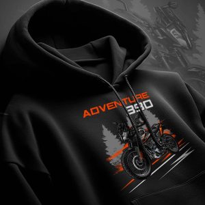KTM 390 Adventure Hoodie with Bold Motorcycle Graphics and Adventure Theme