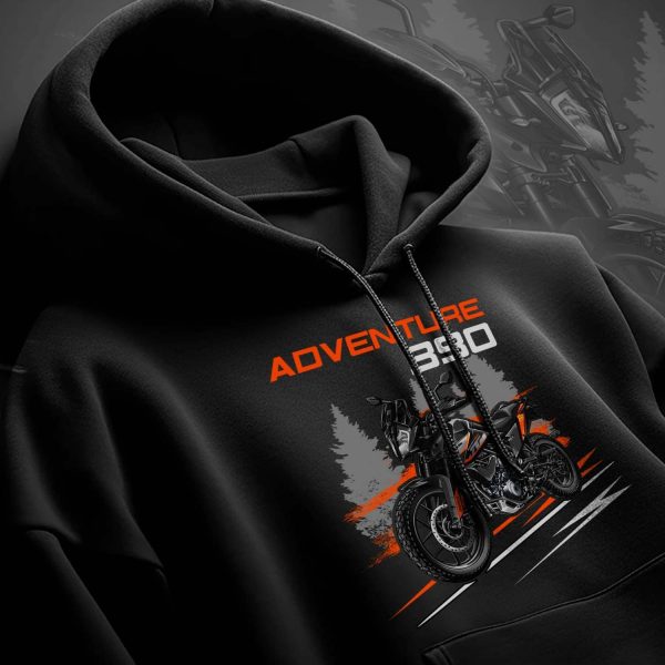 KTM 390 Adventure Hoodie with Bold Motorcycle Graphics and Adventure Theme