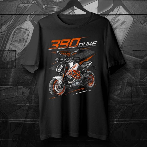 KTM 390 Duke Graphic T-Shirt with Bold Motorcycle Art and Vibrant Orange Accents