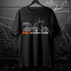 KTM 640 Adventure Motorcycle Graphic T-Shirt with Bold Line Art Design