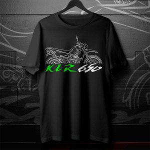 Kawasaki KLR650C Vintage Motorcycle Graphic Tee with Bold Green Accent Design