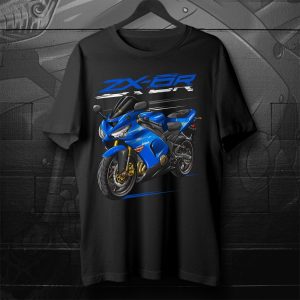 Kawasaki ZX-6R Motorcycle Graphic Tee with Bold Blue Bike Art Design