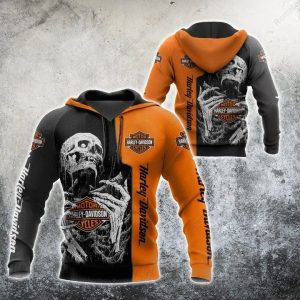 Skeleton Skull Harley Davidson Hoodie with Grunge Art and Vintage Motorcycle Theme