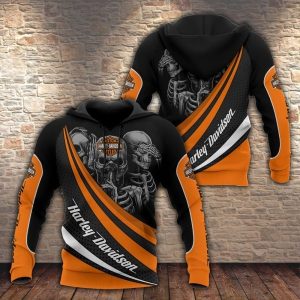 Three Wise Skeletons Harley-Davidson Graphic Hoodie with Bold Orange Accents