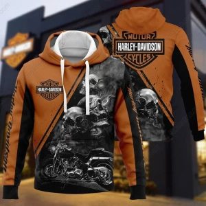 Three Wise Skull Harley-Davidson Smoke Art Hoodie with Motorcycle Design