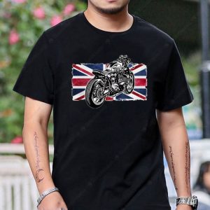 Triumph Cafe Racer T-Shirt with Vintage Union Jack Motorcycle Art Design