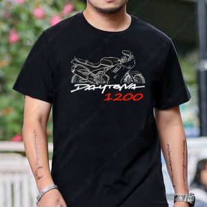 Triumph Daytona 1200 Vintage Motorcycle Graphic Tee Shirt Black Art Design