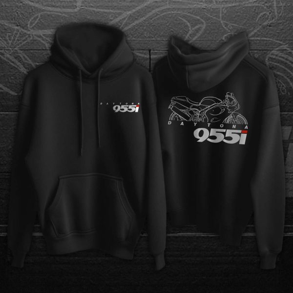 Triumph Daytona 955i Graphic Hoodie with Iconic Motorcycle Artwork and Vintage Design