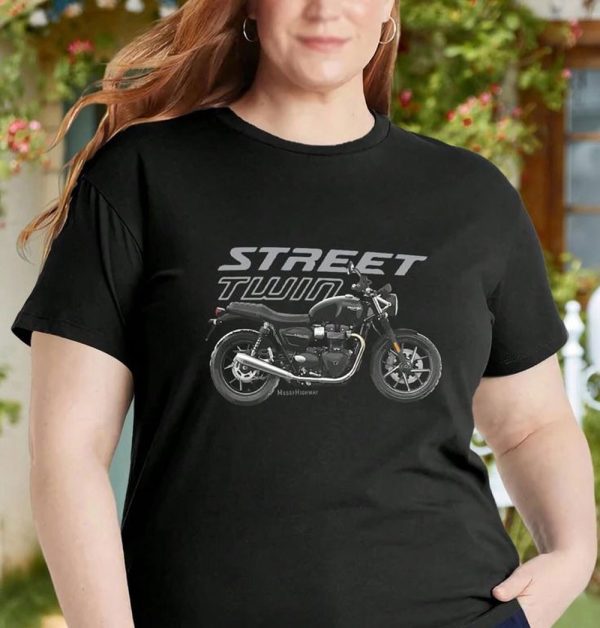 Triumph Street Twin Graphic Tee with Motorcycle Art and Retro Design