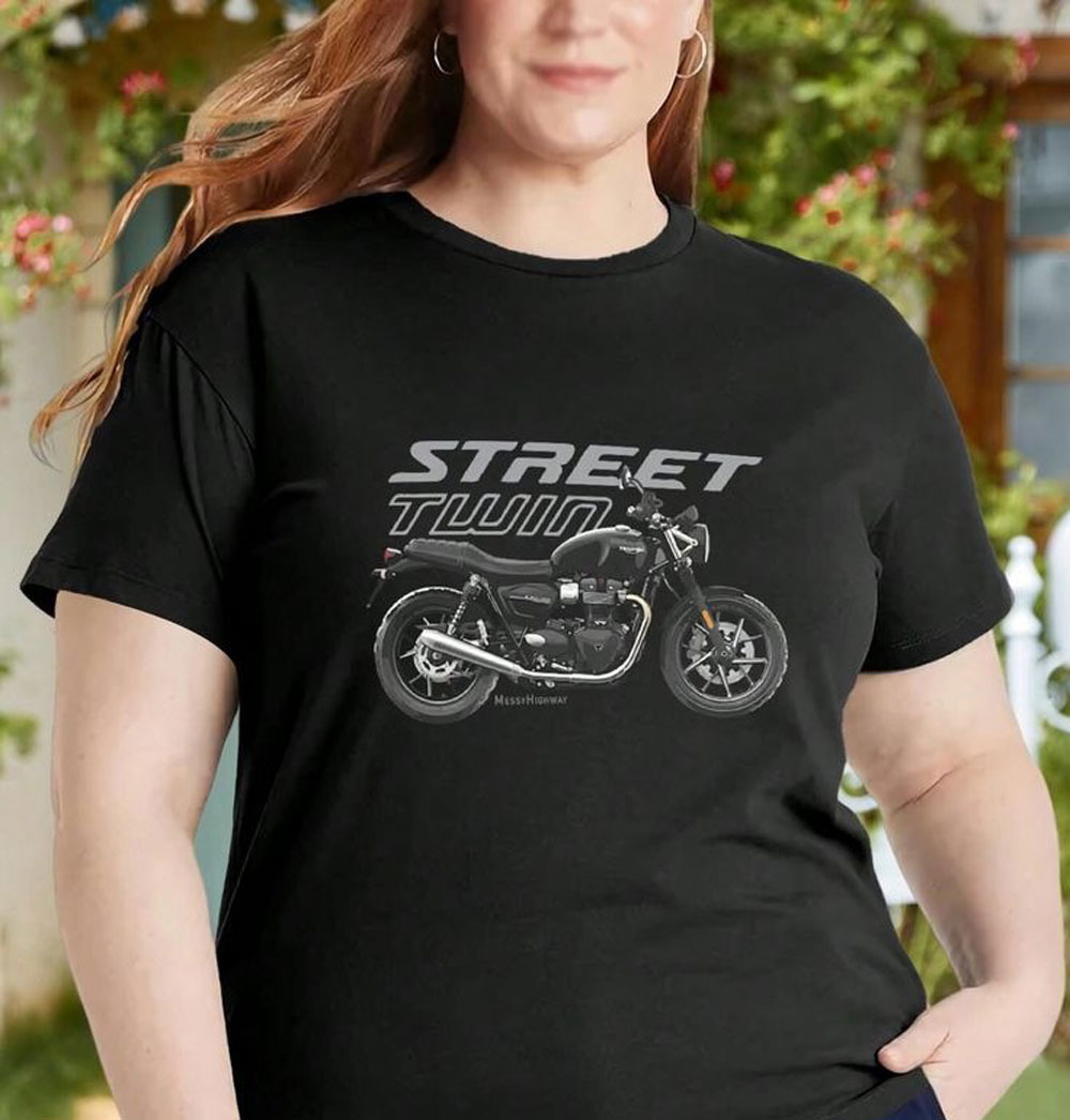 Triumph Street Twin Graphic Tee with Motorcycle Art and Retro Design Triumph Street Twin Graphic Tee with Motorcycle Art and Retro Design