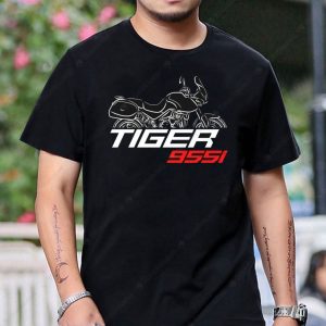 Triumph Tiger 955i Graphic Tee with Motorcycle Art and Bold Typography Design