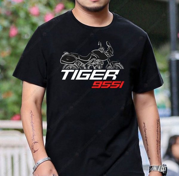 Triumph Tiger 955i Graphic Tee with Motorcycle Art and Bold Typography Design