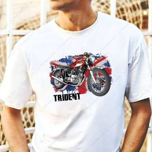 Triumph Trident Vintage Motorcycle Graphic T-Shirt with Retro Union Jack Design